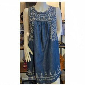 Blue Lyocell embroidered dress with pockets M fits small /XS
